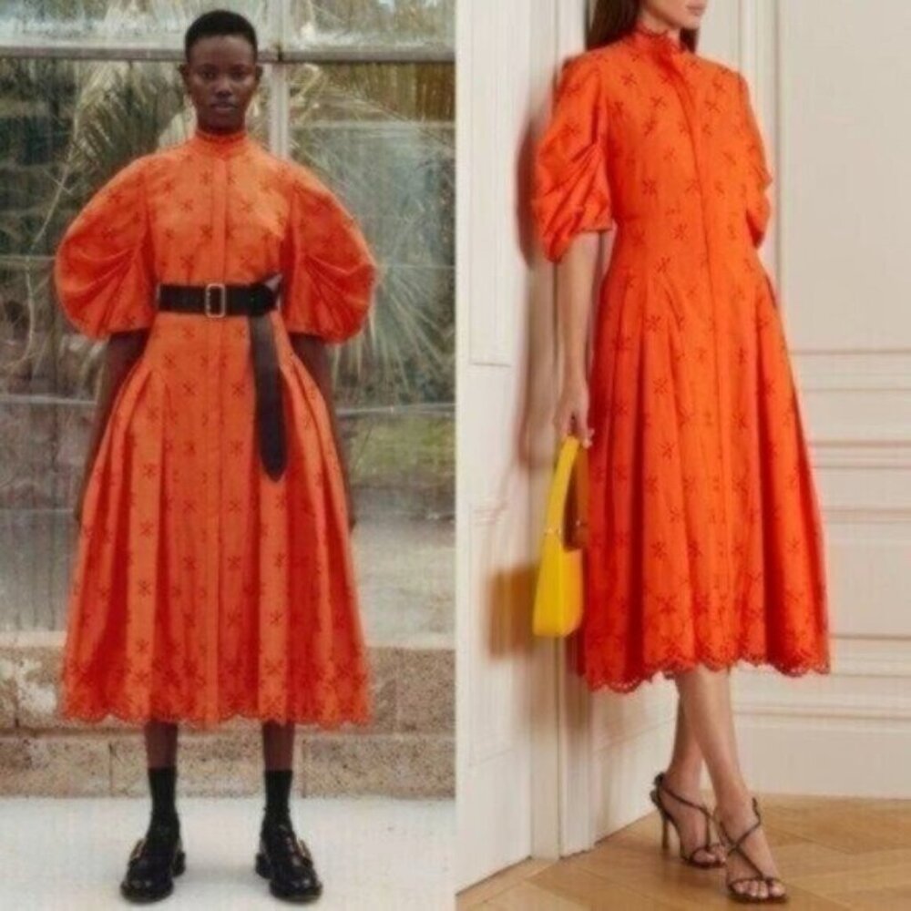 NWT Erdem Zelda Broderie Anglaise Clementine Poplin Midi Dress US Size 2